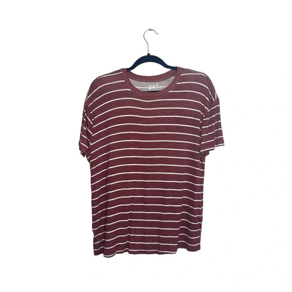 Maurices 24/7 Flawless Rust Red & White Striped Boyfriend Crop Tee Small Women’s - Picture 2 of 11